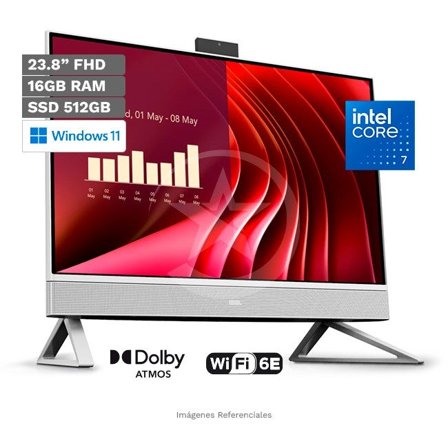 PC Todo en Uno DELL Inspiron 24-24250, Core 7 150U Hasta 5.4 GHz, RAM 16GB, SSD 512GB, LED 23.8" Full HD Táctil, Windows 11 Home