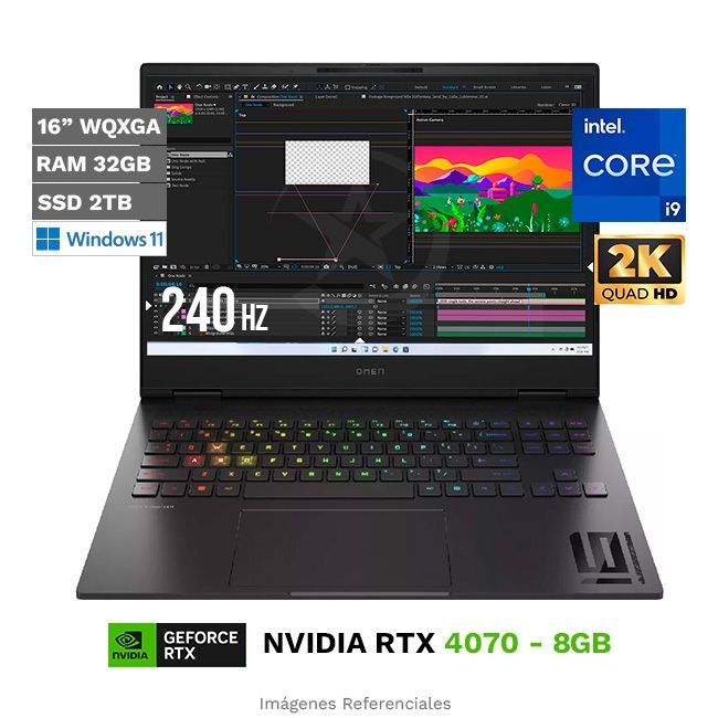 Laptop HP Omen 16-U1000, Intel Core i9-14900HX Hasta 5.8 GHz, RAM 32GB, SSD 1TB, 8GB NVIDIA GeForce RTX 4070, 16" 2K a 240Hz, Windows 11 Home **