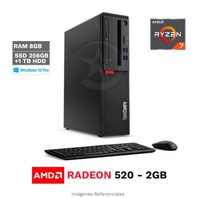 PC Lenovo ThinkCentre M75s SFF, AMD Ryzen 7 Pro 3700 Hasta 4.4 GHz, RAM 8GB, SSD 256 GB + HDD 1TB, 2GB AMD Radeon 520, DVD-RW, Windows 10 Pro