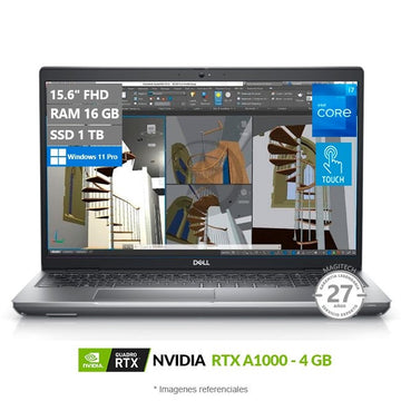 Laptop Dell Workstation Precision 3571, Intel Core i7-12800H 2.3GHz, RAM 16GB, SSD 1TB, 4GB NVIDIA RTX A1000, LED 15.6" Full HD, Touch, 100% sRGB, Windows 11 Pro