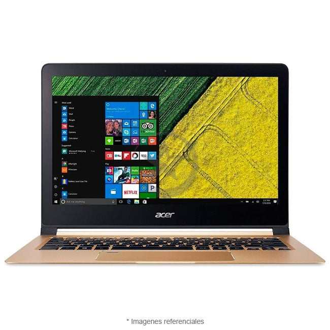 Laptop Ultrabook Acer Swift 7, Intel Core i7, 8GB RAM, SSD 512GB, Pantalla 13.3 FHD IPS Gorilla Glass, Acabado Oro Premium, 1.10 kg.