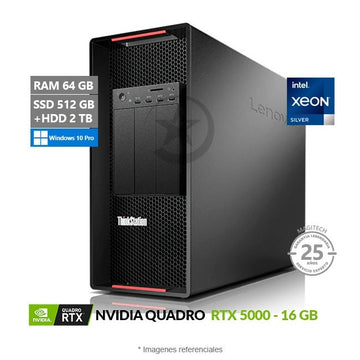 PC Lenovo ThinkStation P920 Workstation, Doble Procesador Intel Xeon Silver 4214R (24 Núcleos) Hasta 3.5 GHz, RAM 64GB, SSD 512GB + HDD 2TB, Video 16GB NVIDIA Quadro RTX 5000, Windows 10 Pro