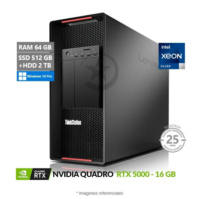 PC Lenovo ThinkStation P920 Workstation, Doble Procesador Intel Xeon Silver 4214R (24 Núcleos) Hasta 3.5 GHz, RAM 64GB, SSD 512GB + HDD 2TB, Video 16GB NVIDIA Quadro RTX 5000, Windows 10 Pro