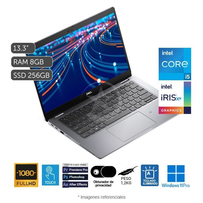 Laptop Dell Latitude 5320 (Touch), Intel Core i5-1145G7 Hasta 4.4 GHz, RAM 8GB, SSD 512GB, LED 13.3" Full HD Táctil, Windows 11 Pro
