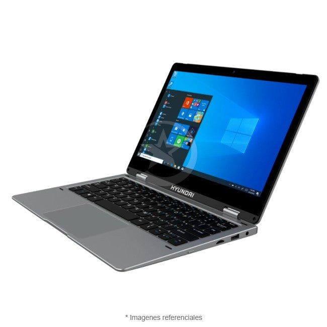 Convertible Hyundai HyFlip 2-en-1, Intel Celeron N3350 Hasta 2.4 GHz, RAM 4GB, SSD 64GB, LED 11.6" HD, Windows 10 Pro. Peso 1.1 Kg