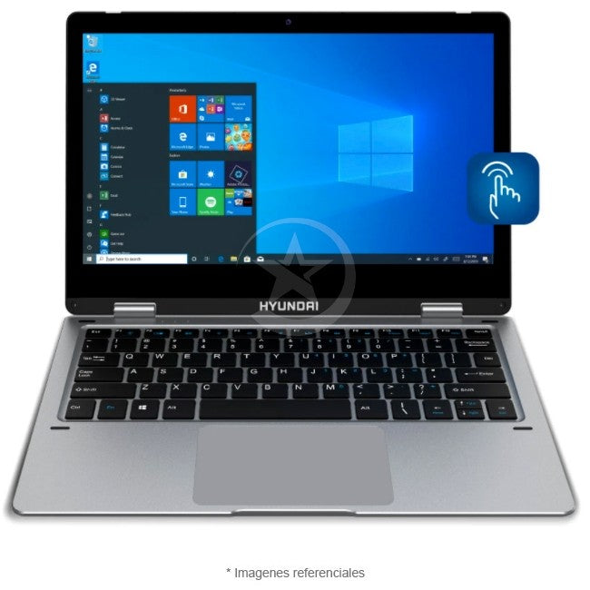 Convertible Hyundai HyFlip 2-en-1, Intel Celeron N3350 Hasta 2.4 GHz, RAM 4GB, SSD 64GB, LED 11.6" HD, Windows 10 Pro. Peso 1.1 Kg