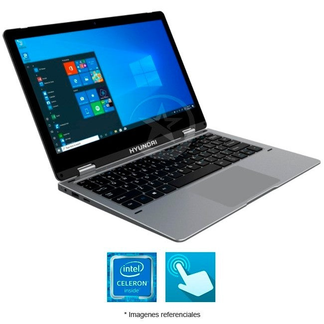 Convertible Hyundai HyFlip 2-en-1, Intel Celeron N3350 Hasta 2.4 GHz, RAM 4GB, SSD 64GB, LED 11.6" HD, Windows 10 Pro. Peso 1.1 Kg