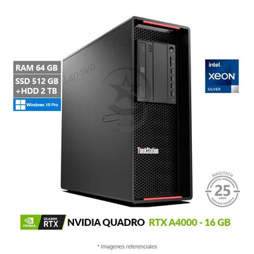 PC Lenovo ThinkStation P720 Workstation, Intel Xeon Silver 4214R Hasta 3.5 GHz, RAM 64GB, SSD 512GB + HDD 2TB, Video 16GB NVIDIA Quadro RTX A4000, Windows 10 Pro