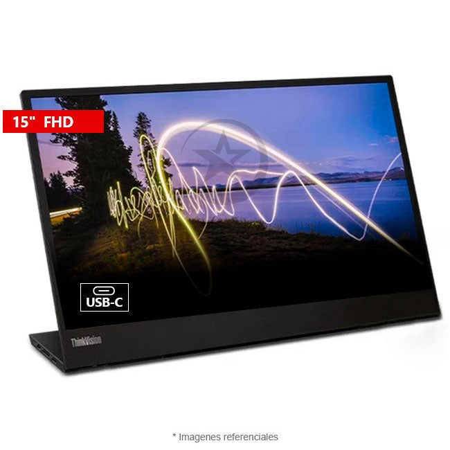 Monitor Lenovo ThinkVision M15 portatil, 15" Full HD (1920x1080), WLED, USB tipo C, 45% NTSC, Respuesta 6 ms, 250 cd/m², Peso 0.9 kg