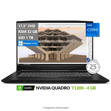 Laptop MSI WorkStation WF76-11UP, Intel Core i7-11800H 2.3 GHz, RAM 32GB, SSD 1TB, Video 4GB NVIDIA Quadro T1200, LED 17.3" Full HD, 100% sRGB, Windows 11 Pro
