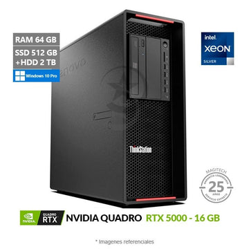 PC Lenovo ThinkStation P720 Workstation, Doble Procesador Intel Xeon Silver 4214R (24 Núcleos), RAM 64GB, SSD 512GB + HDD 2TB, Video 16GB NVIDIA Quadro RTX 5000, Windows 10 Pro
