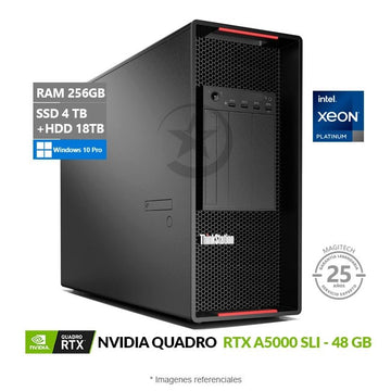 PC Lenovo ThinkStation P920 Workstation, Doble Procesador Intel Xeon Platinum 8260 (48 Núcleos) Hasta 3.9 GHz, RAM 256GB, SSD 4TB + HDD 18TB, Video 48GB NVIDIA Quadro RTX A5000 SLI, Windows 10 Pro