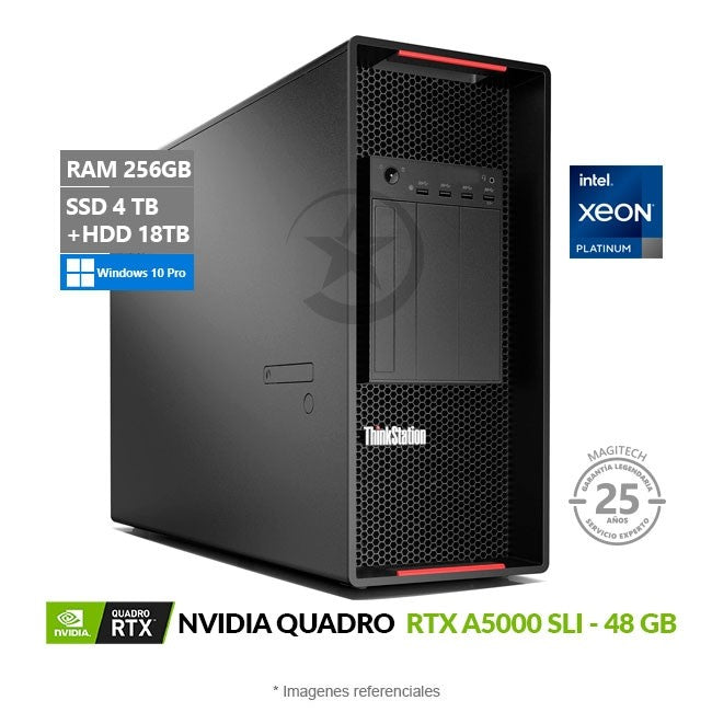 PC Lenovo ThinkStation P920 Workstation, Doble Procesador Intel Xeon Platinum 8260 (48 Núcleos) Hasta 3.9 GHz, RAM 256GB, SSD 4TB + HDD 18TB, Video 48GB NVIDIA Quadro RTX A5000 SLI, Windows 10 Pro