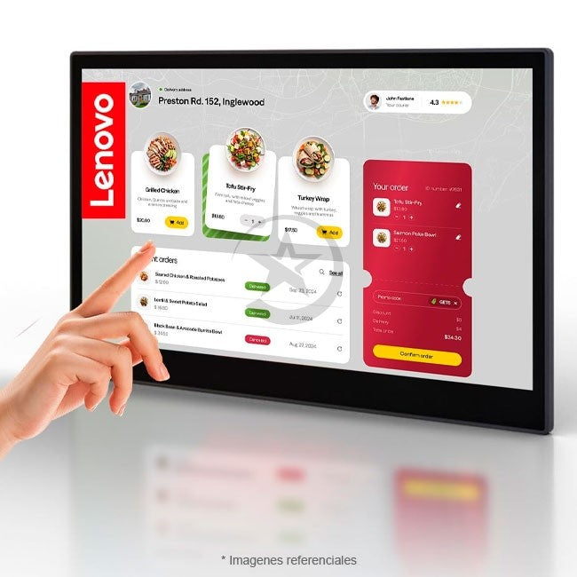 Monitor Lenovo InTOUCH de 15,6", Full HD 1080p, Pantalla táctil (multitáctil), USB-C 3.1 y HDMI/, Compatible con montaje VESA, Android y Windows