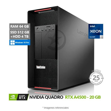 PC Lenovo ThinkStation P920 Workstation, Intel Xeon Gold 6151 Hasta 3.4 GHz, RAM 64GB, SSD 512GB + HDD 4TB, Video 20GB NVIDIA Quadro RTX A4500, Windows 10 Pro