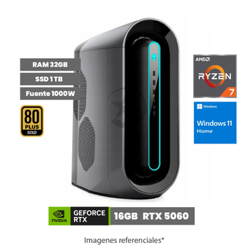 PC Dell Alienware Aurora R10 Special Edition, Ryzen 7 5800/ RAM 32GB/ SSD 1TB/ 16GB NVIDIA RTX 5060Ti/ Fuente 1000W/ Water Cooling/ W11H