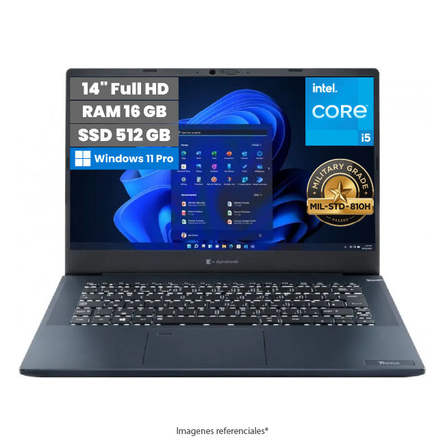 Laptop Toshiba Dynabook Tecra A40-J, Intel Core i5-1135G7 Hasta 4,2 GHz, RAM 16GB, SSD 512GB, LED 14" Full HD, Peso 1,4kg, Windows 11 Pro (Empresarial)