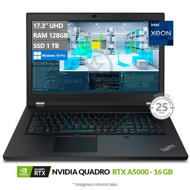 Laptop Lenovo Workstation ThinkPad P17 2da Gen, Xeon W-11855M Hasta 4.9 GHz, RAM 128GB, SSD 2TB, 16GB NVIDOA Quadro RTX A5000, LED 17.3" UHD 4K 100% Adobe, Windows 10 Pro