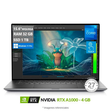 Laptop Workstation Dell Precision 5570, Intel Core i7-12800H Hasta 4.8 GHz, RAM 32GB, SSD 1TB, 4GB NVIDIA RTX A1000, LED 15.6'' UHD+, Touchscreen, Windows11 Pro