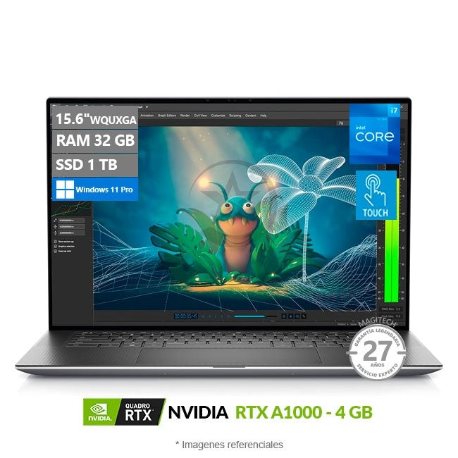Laptop Workstation Dell Precision 5570, Intel Core i7-12800H Hasta 4.8 GHz, RAM 32GB, SSD 1TB, 4GB NVIDIA RTX A1000, LED 15.6'' UHD+, Touchscreen, Windows11 Pro