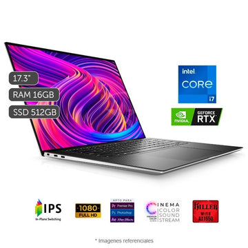 Laptop Dell XPS 17 9710, Intel Core i7-11800H 2.3GHz, RAM 16GB, SSD 512GB, Video 4GB Nvidia RTX 3050, LED 17.3" Full HD +, Windows 11 Home